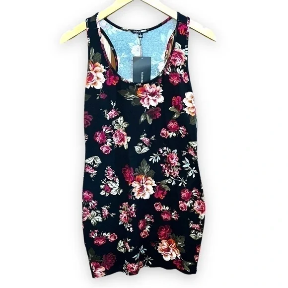 FASHION Nova Black With Floral Print Bodycon Dress, Size Large- New With Tags!!! - Picture 2 of 5